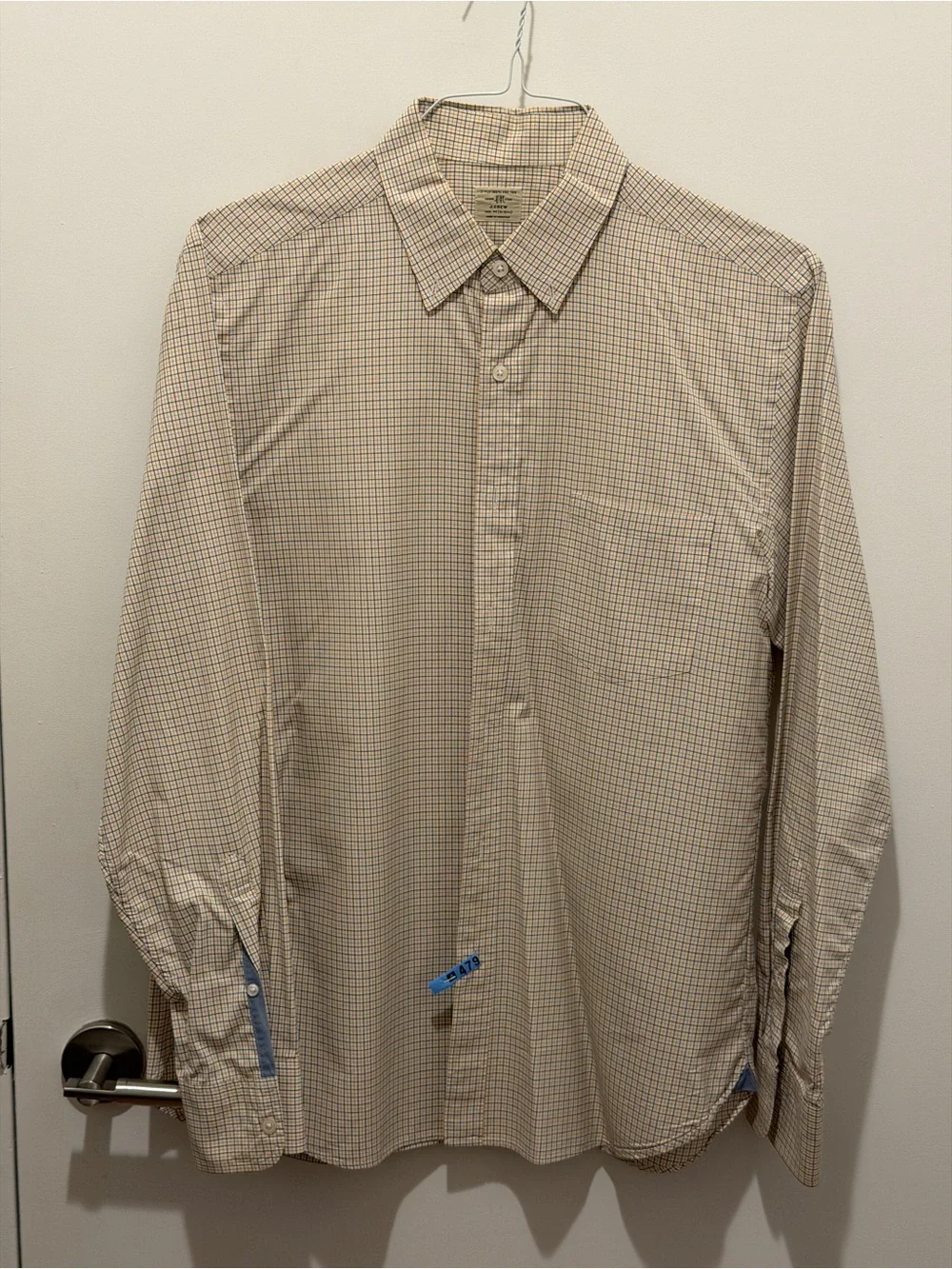 J. Crew Men's Beige and Blue Small Check Dress Shirt